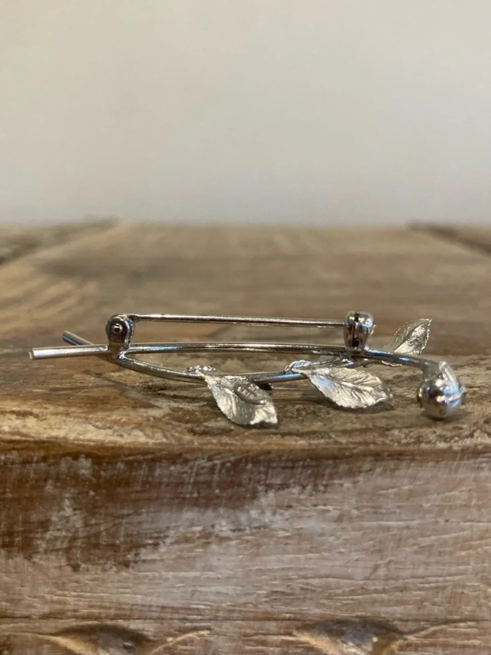 Vintage Sterling Silver Leaf Brooch • C R Co Signed • Pearl Accent
